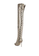Load image into Gallery viewer, High Drama Snake print Stiletto Long Boots