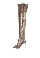 Load image into Gallery viewer, High Drama Snake print Stiletto Long Boots