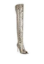 Load image into Gallery viewer, High Drama Snake print Stiletto Long Boots