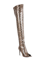 Load image into Gallery viewer, High Drama Snake print Stiletto Long Boots