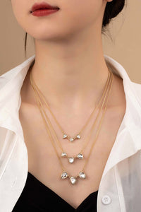 3 Row Teardrop Stone Charm Necklace