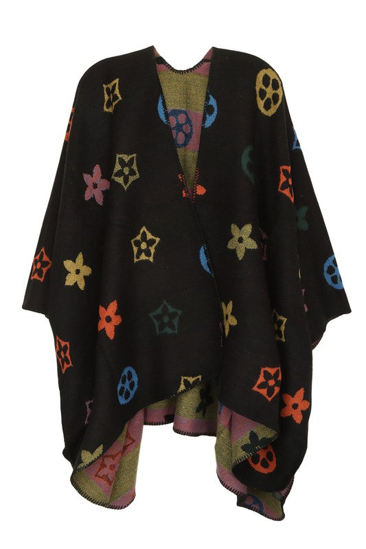 Multi Color Geometric Pattern Poncho